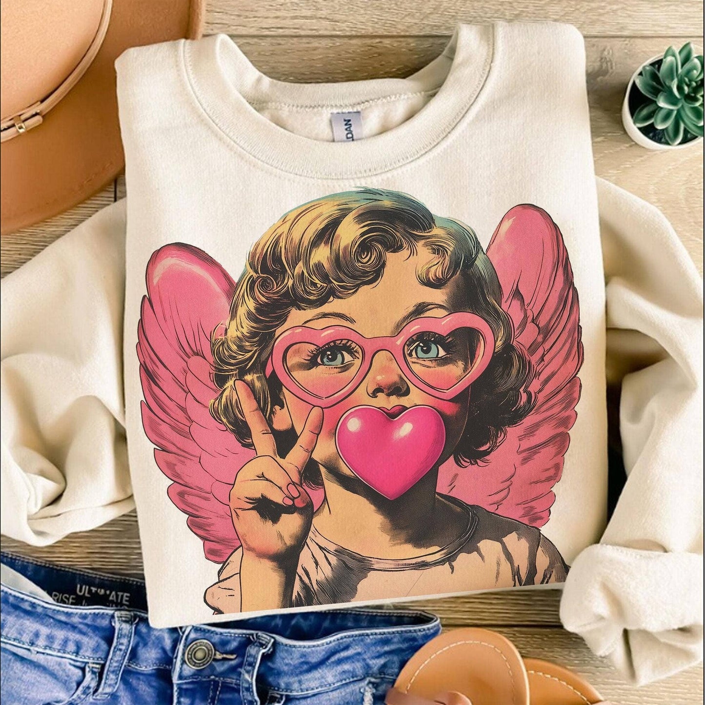 Retro Cupid Valentine's Day Blowing Bubble Sweatshirt