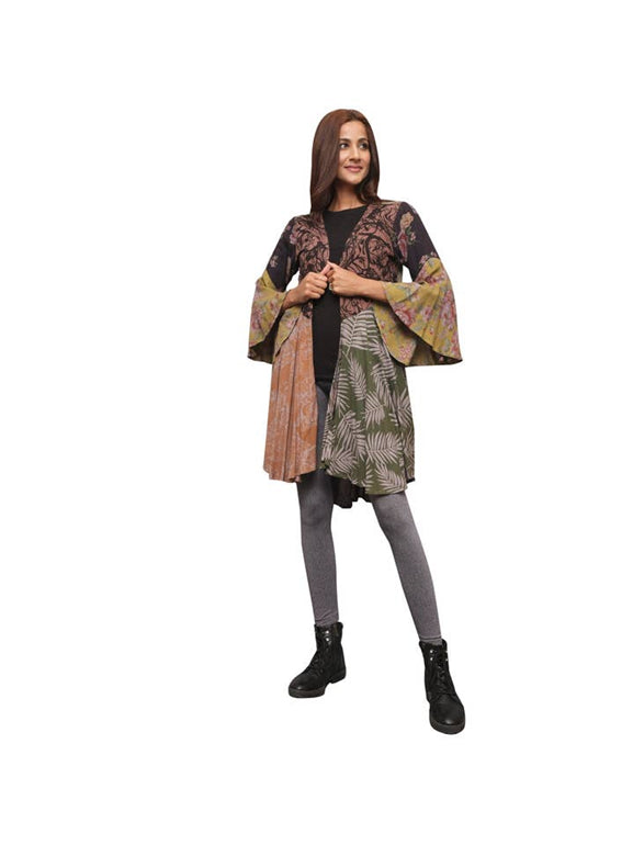 Floral Patchwork Bell Sleeve Cardigan