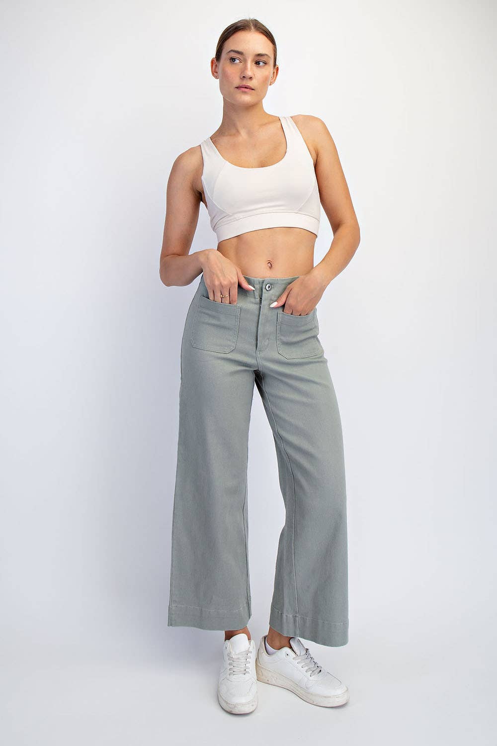 Heavy Cotton Twill Cropped Wide Pants