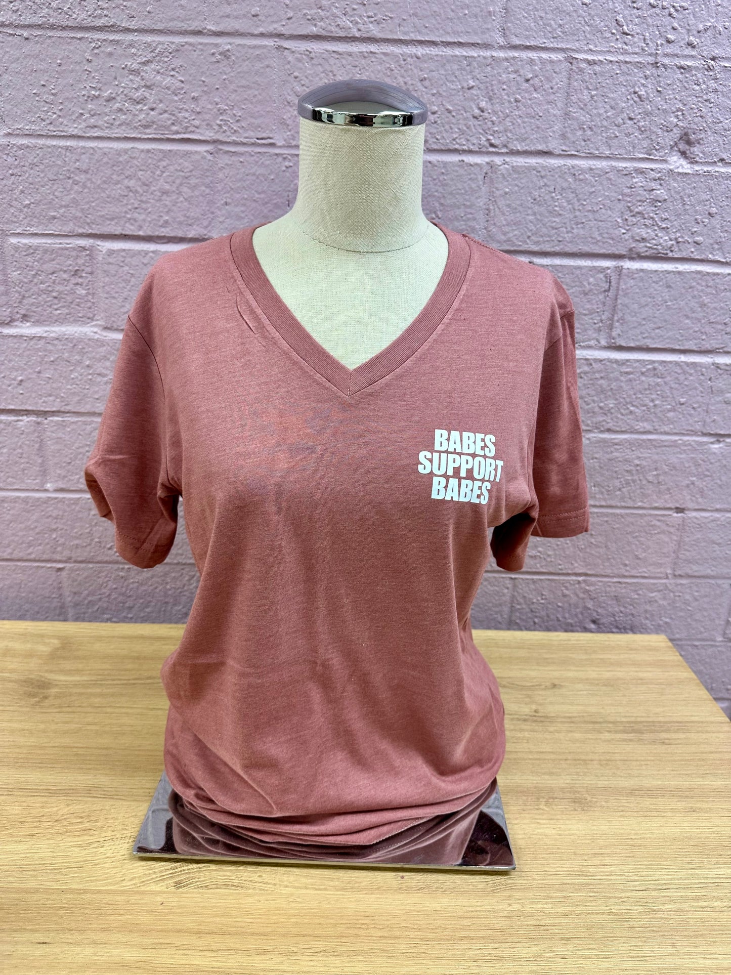 Heather Mauve Babes Support Babes V-Neck