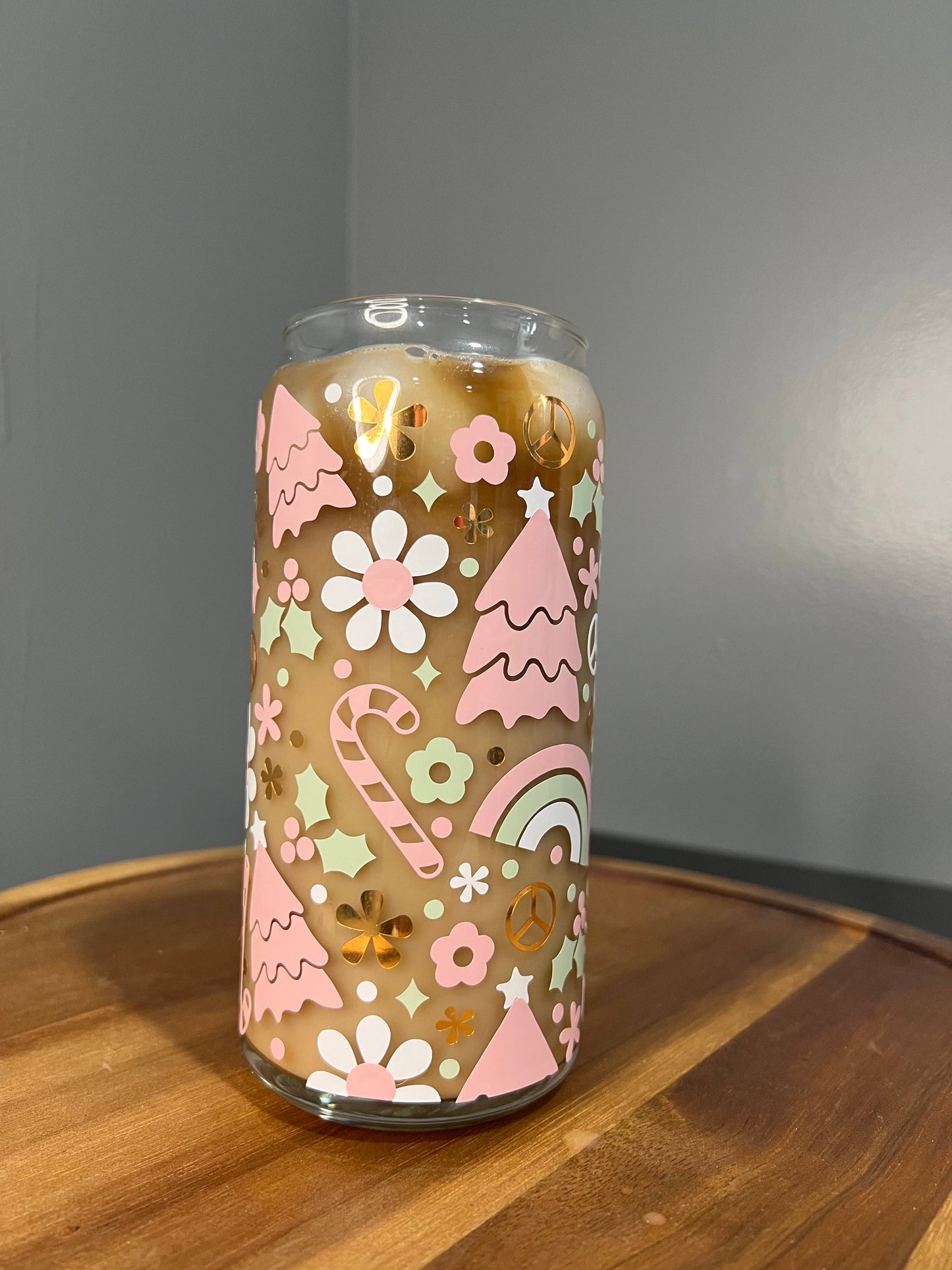 Retro Christmas Glass Can Cup