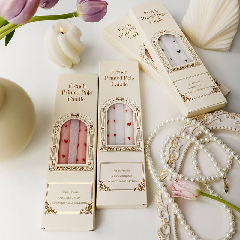 2pcs Valentine's Day Heart Print Smokeless Pillar Candle