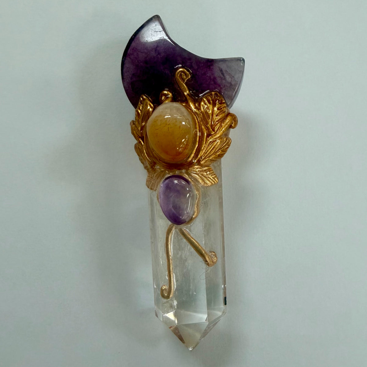 Purple Fluorite Clear Quartz Wand