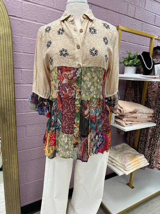 3/4 Ruffle Sleeves Western Blouse Top