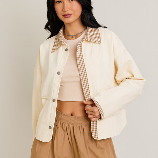 Shacket with Gingham Contrast