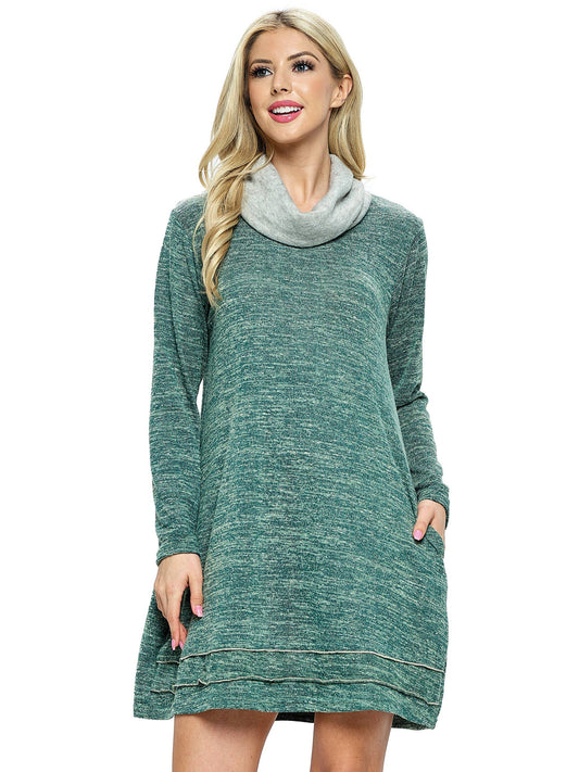 Dress Cowl Neck Casual Colorblock Pockets