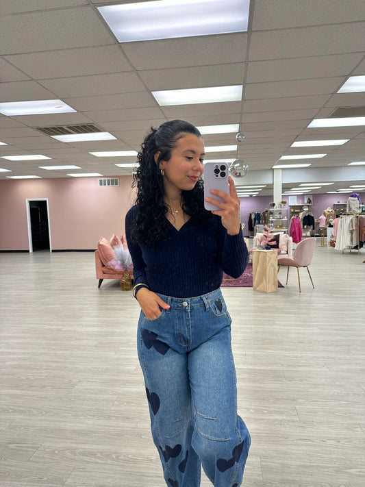 Heart Pattern Straight Jeans