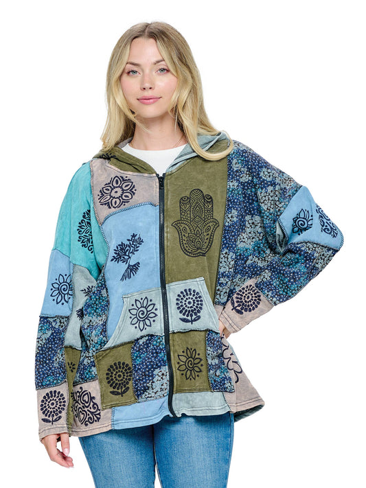 Jacket Zip-up Patchwork Hand Printed