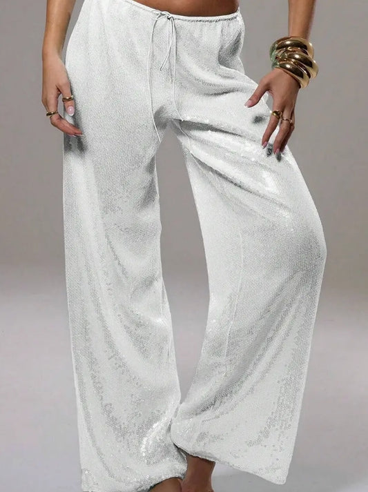 Sparkly Wide-Leg Casual Pants