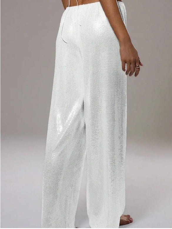 Sparkly Wide-Leg Casual Pants