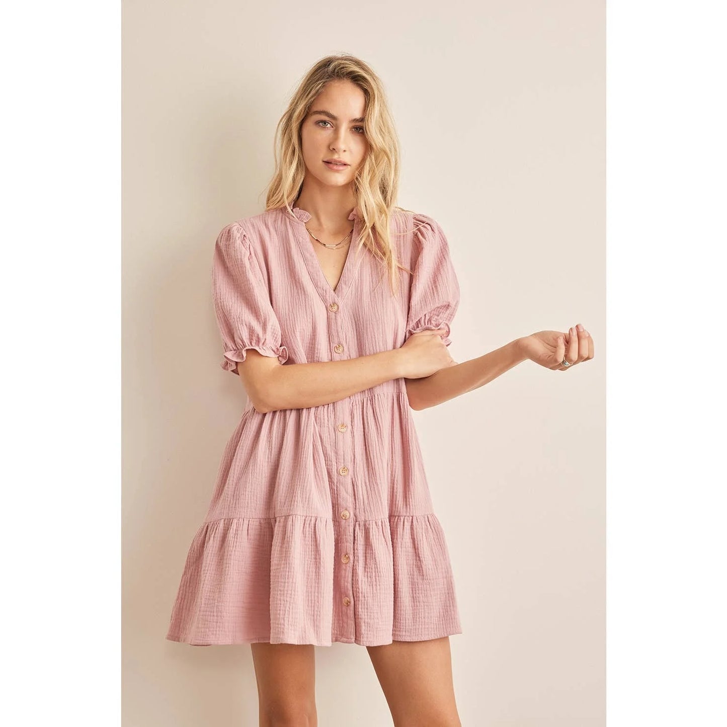 Soft Crinkle Cotton Gauze Button Down Tiered Dress