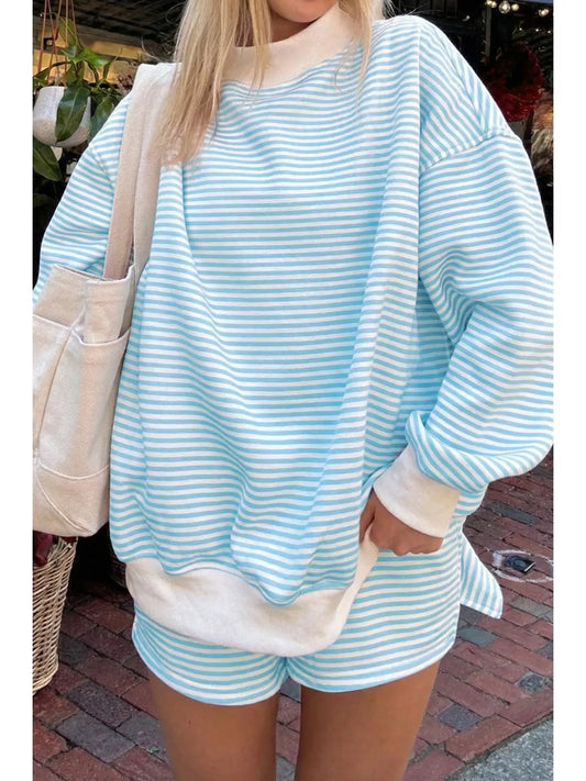 Stripped Mock Neck Sweater and Shorts Set
