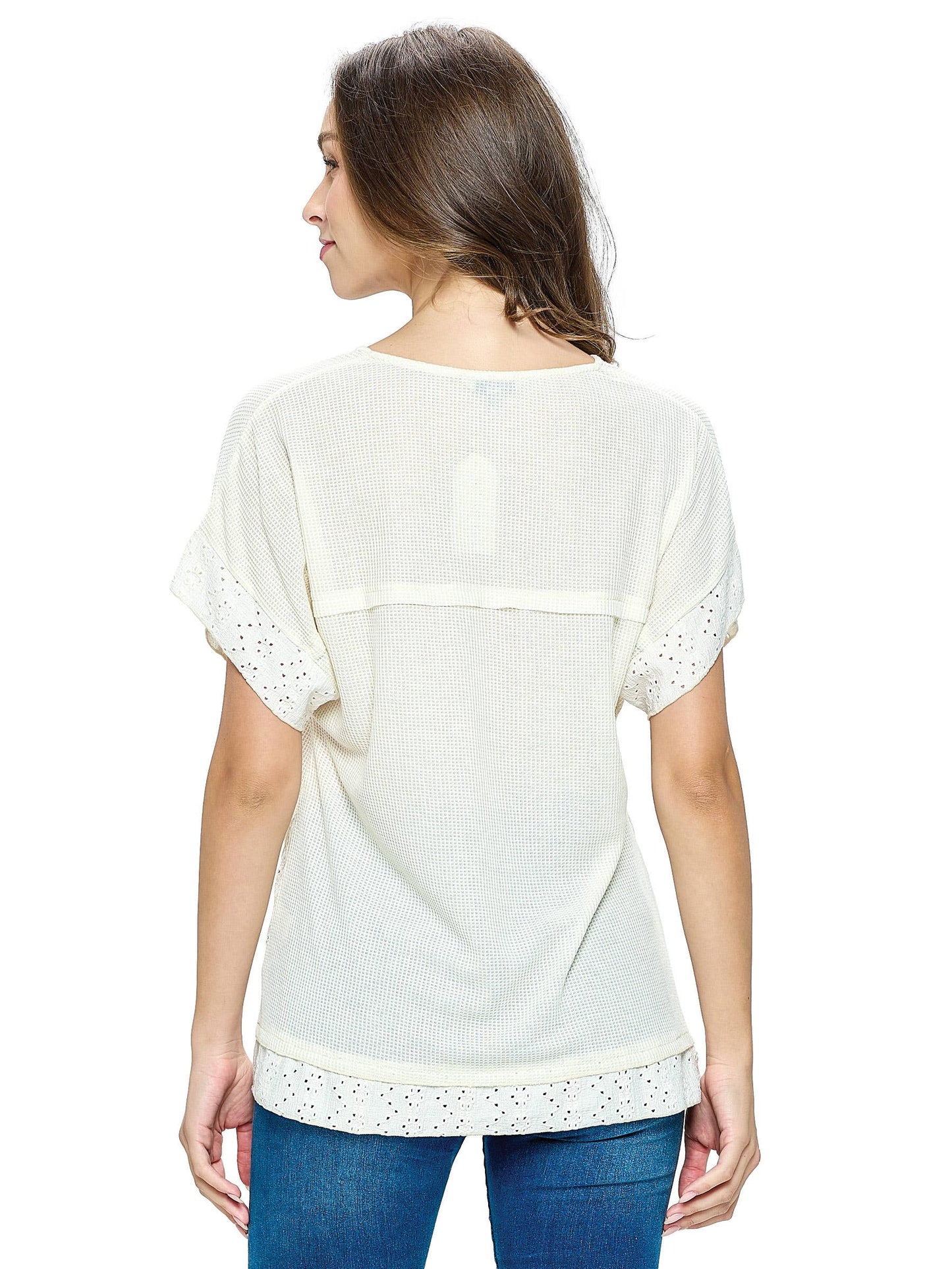 Top Waffle Knit Eyelet Applique