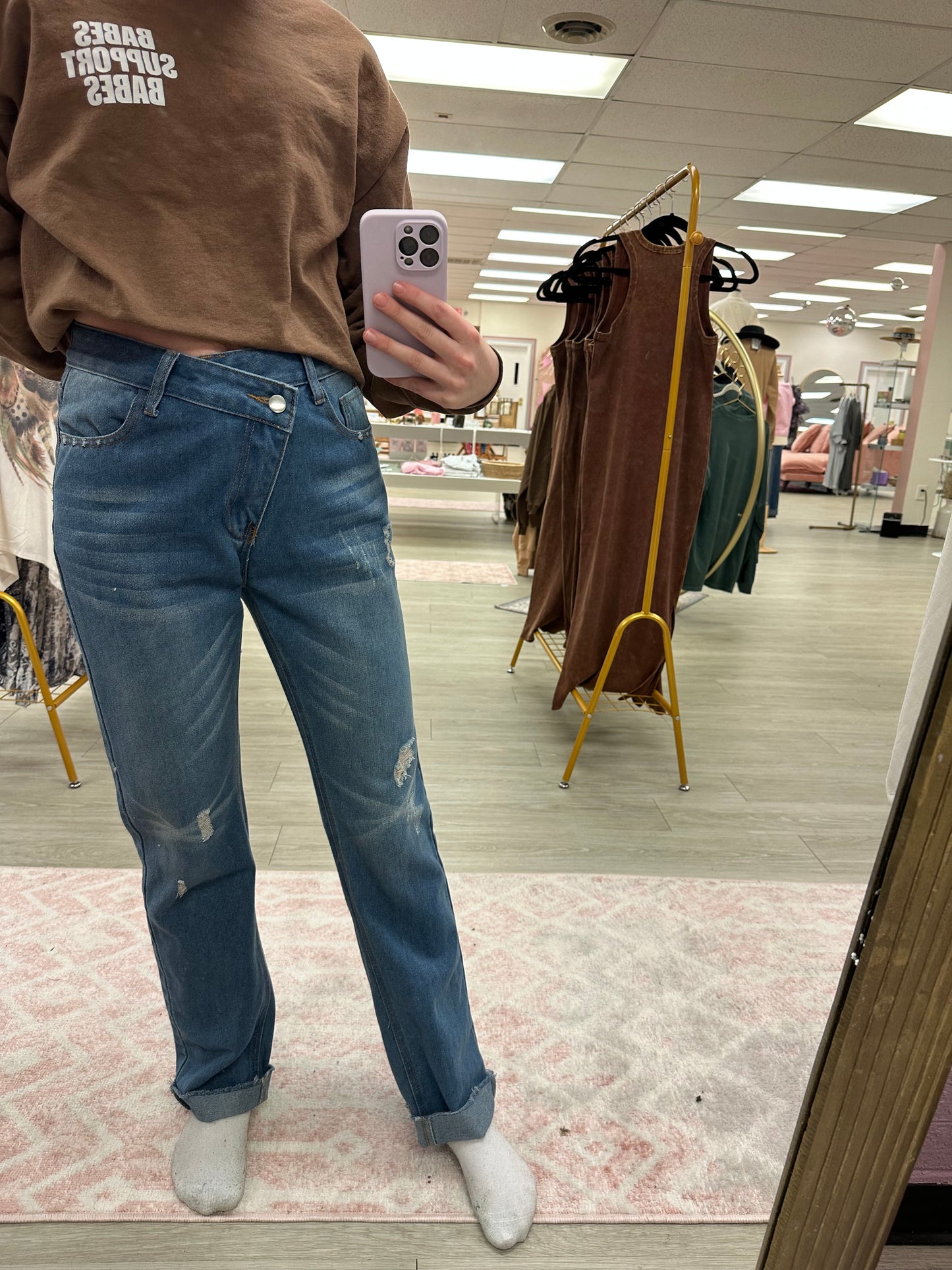 Straight Leg Denim Trousers