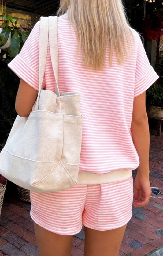 Short Sleeve Pink Mock Neck Set