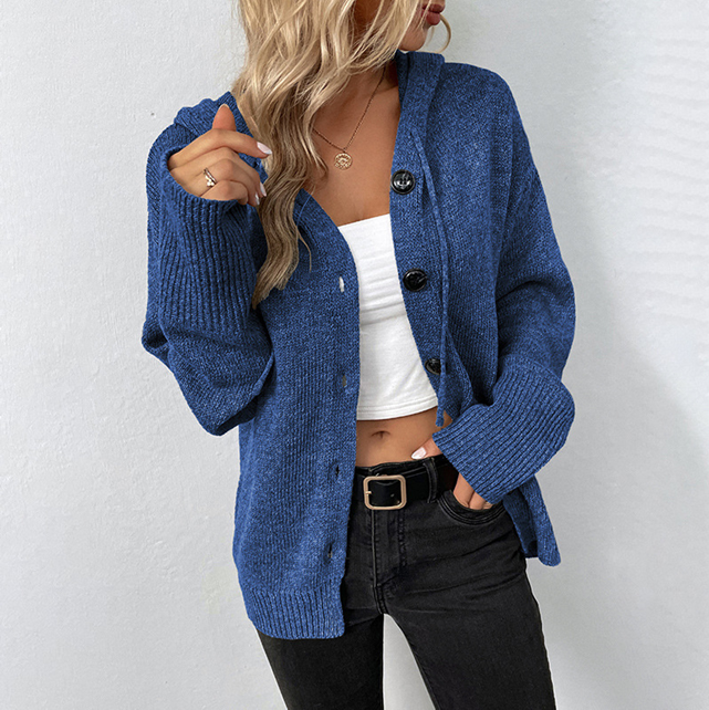 Knitted Hoddy Style Button Down Cardigan