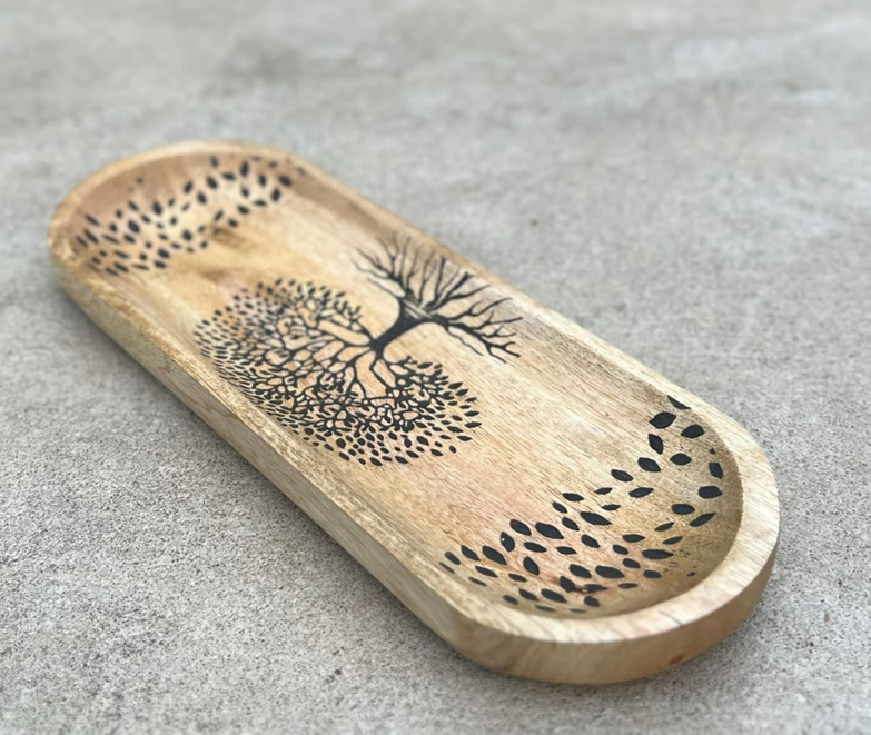 Wooden Boat-Shaped Incense Burner Holder Tree of Life