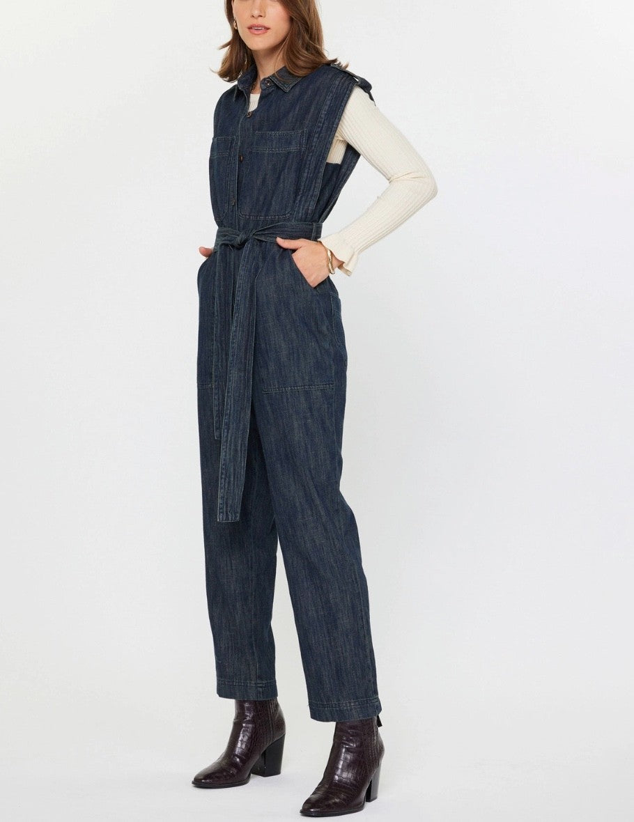 Dark Indigo Denim Sleeveless Jumpsuit