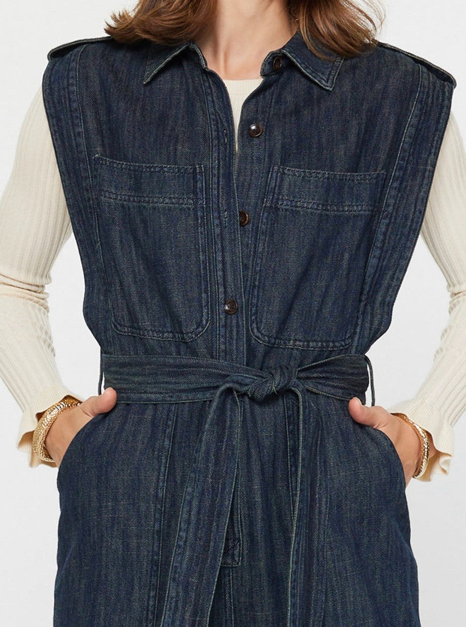 Dark Indigo Denim Sleeveless Jumpsuit