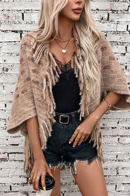 Plaid Knitted Fringed Shaw