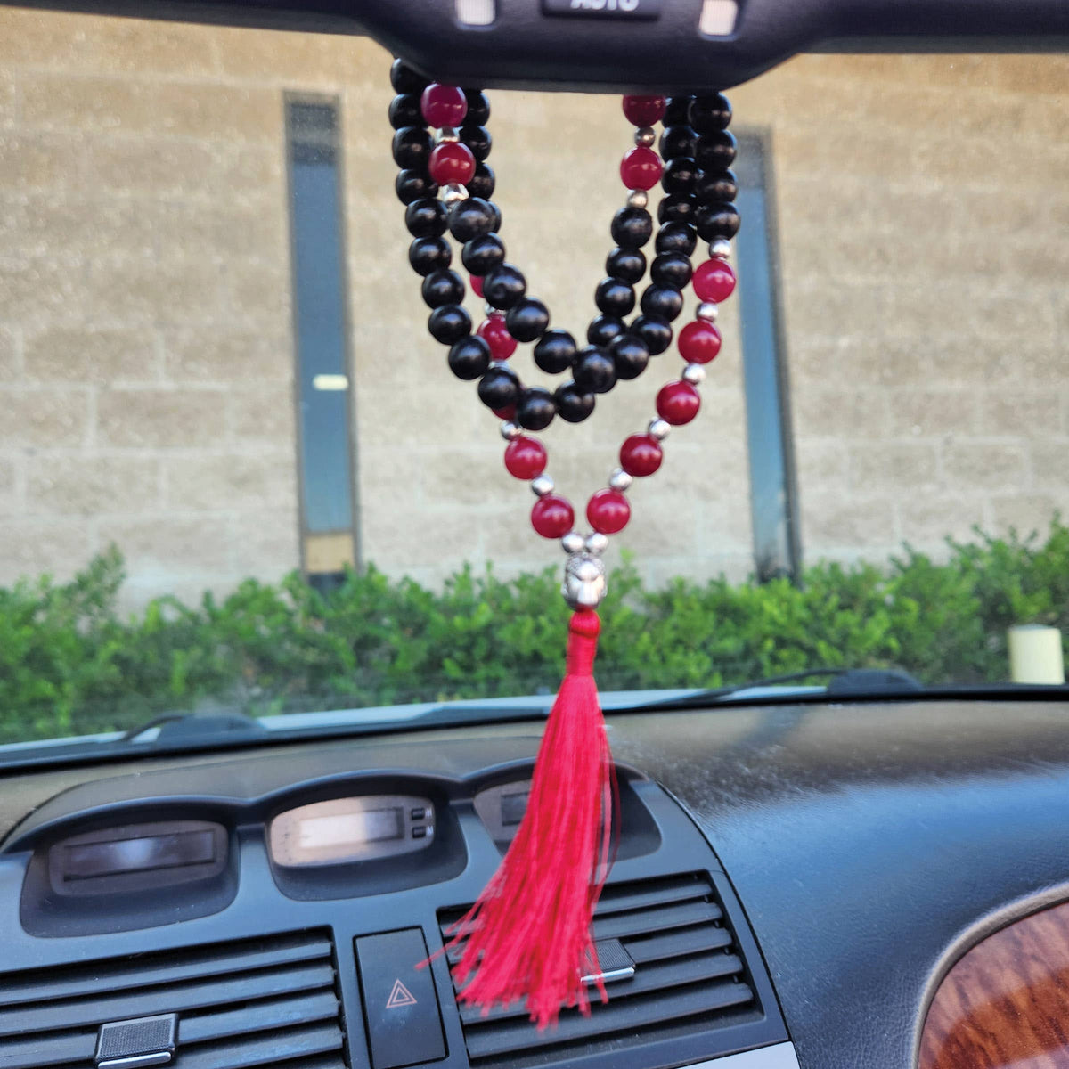 Wooden Beaded Mala Necklace with Onyx