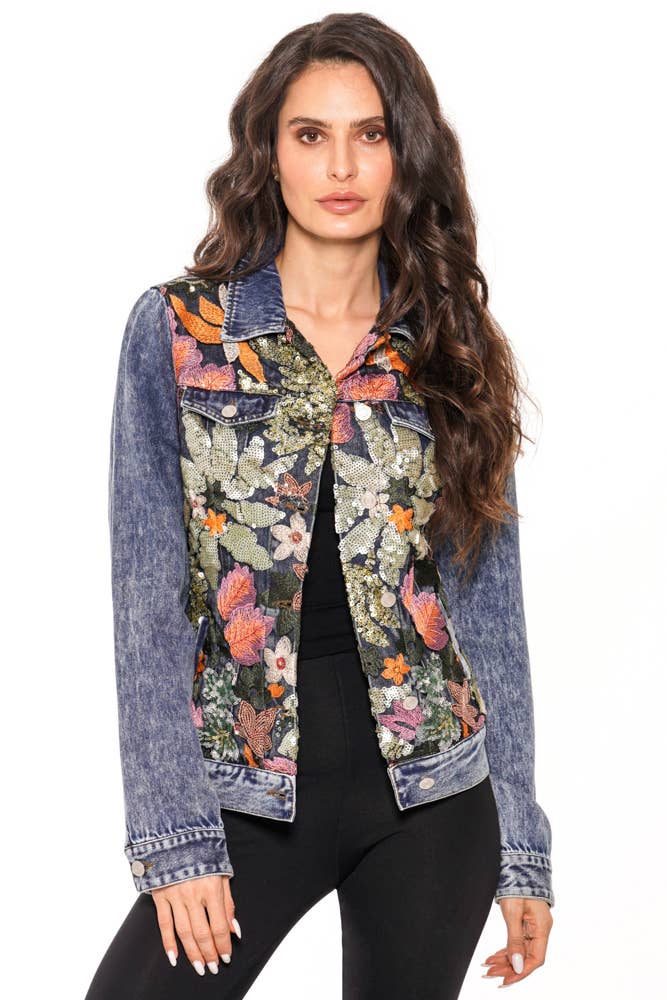 Denim Jacket With Sequence Embroidered