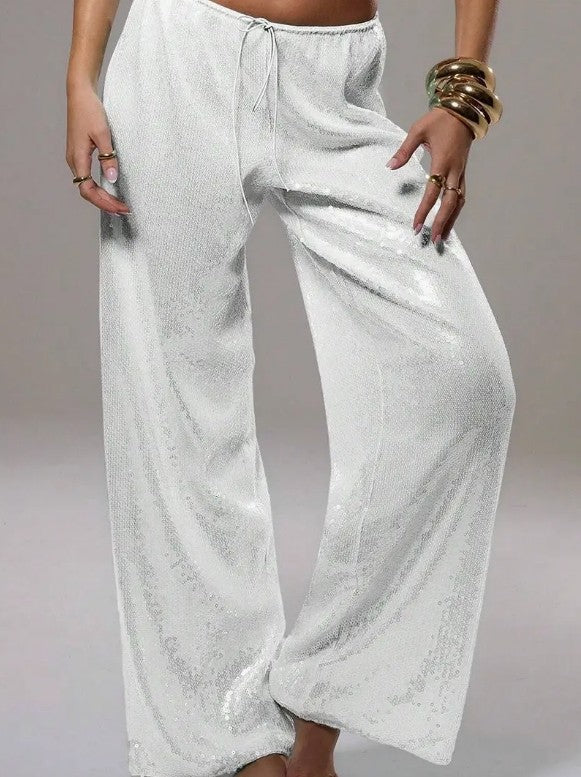 Sparkly Wide-Leg Casual Pants