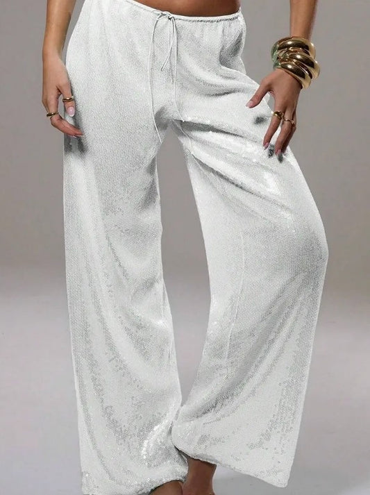 Sparkly Wide-Leg Casual Pants