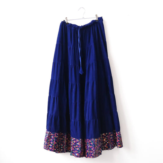 Flowy Boho Velvet Embroidery  Skirt
