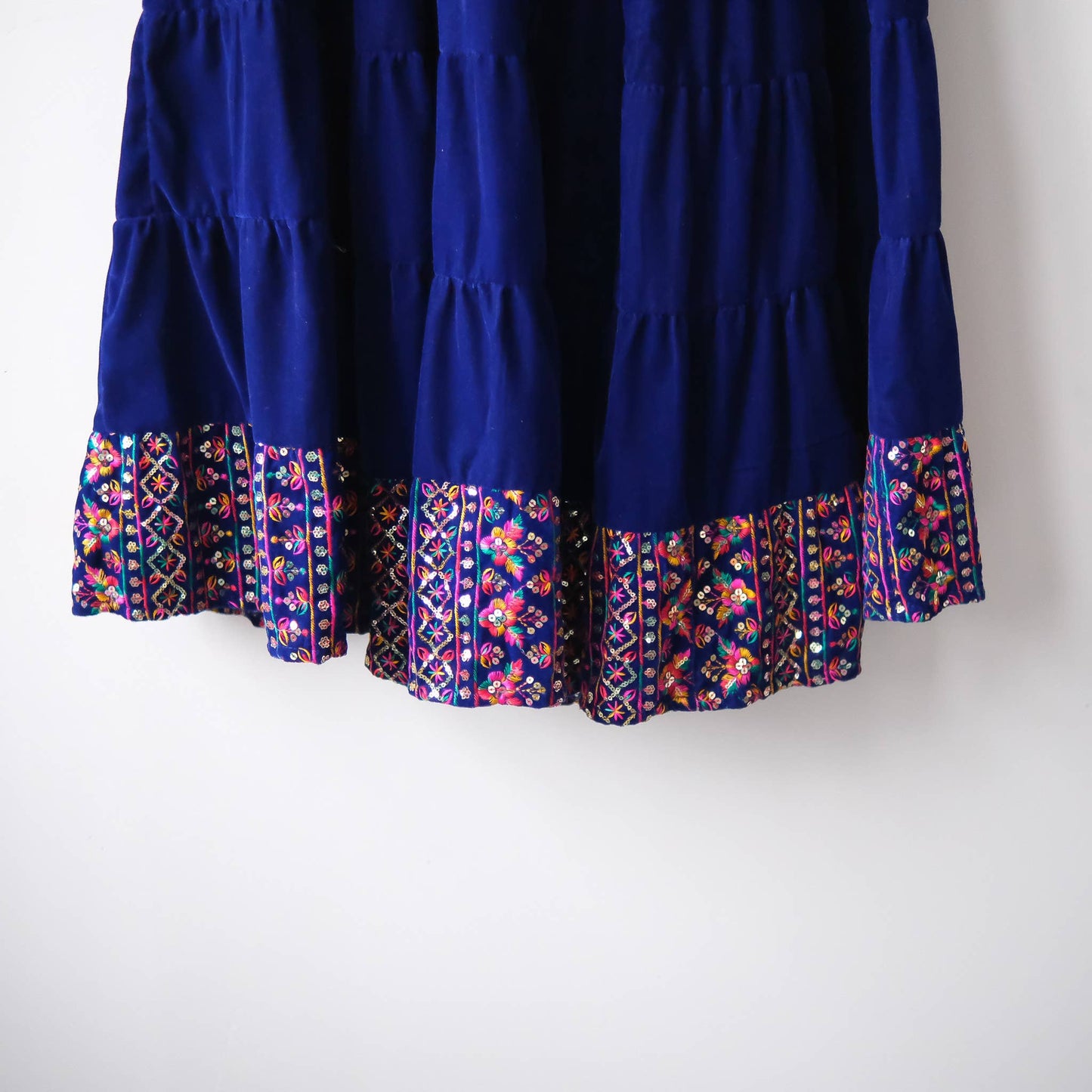 Flowy Boho Velvet Embroidery  Skirt