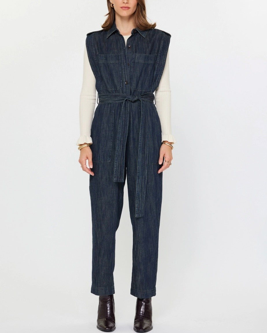 Dark Indigo Denim Sleeveless Jumpsuit