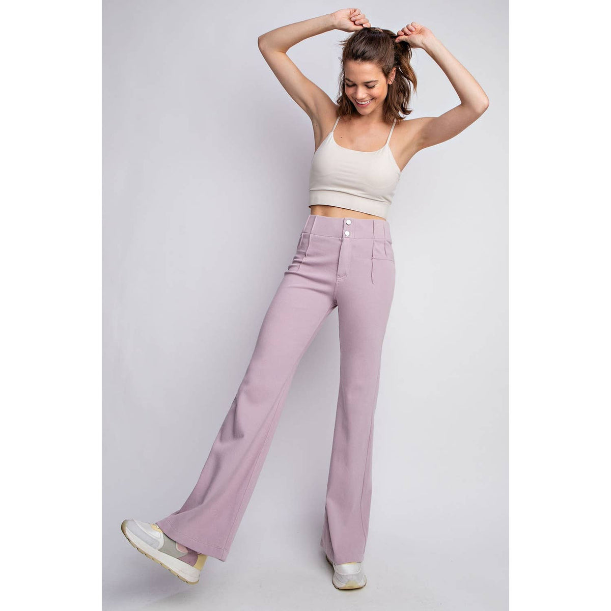 Cotton Twill Double Button Flared Pants