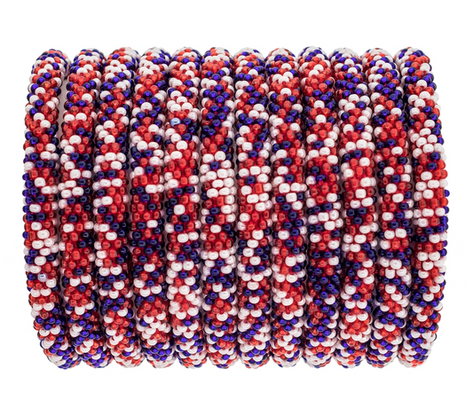 Roll-On Bracelet Red, White, and Blue Speckled