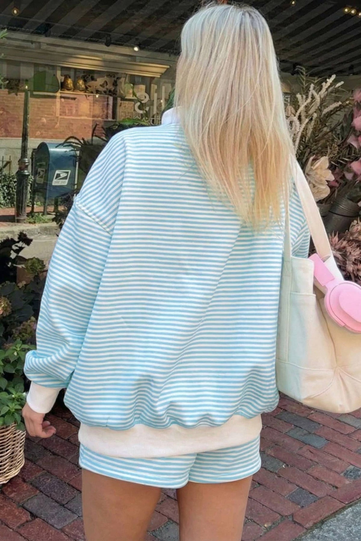 Stripped Mock Neck Sweater and Shorts Set