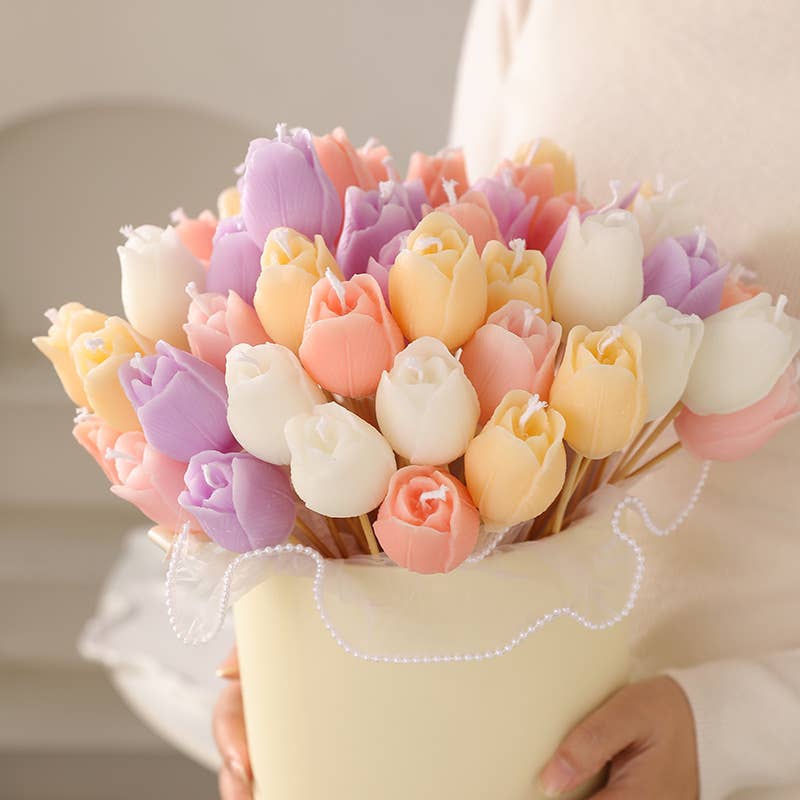 Bamboo Stick Tulip Scented Smokeless Flower Candle