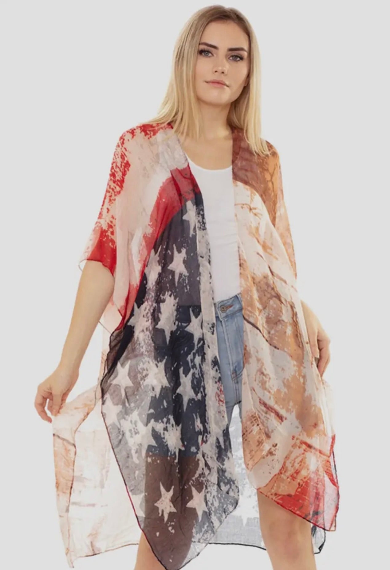 Vintage American Flag Summer Kimono