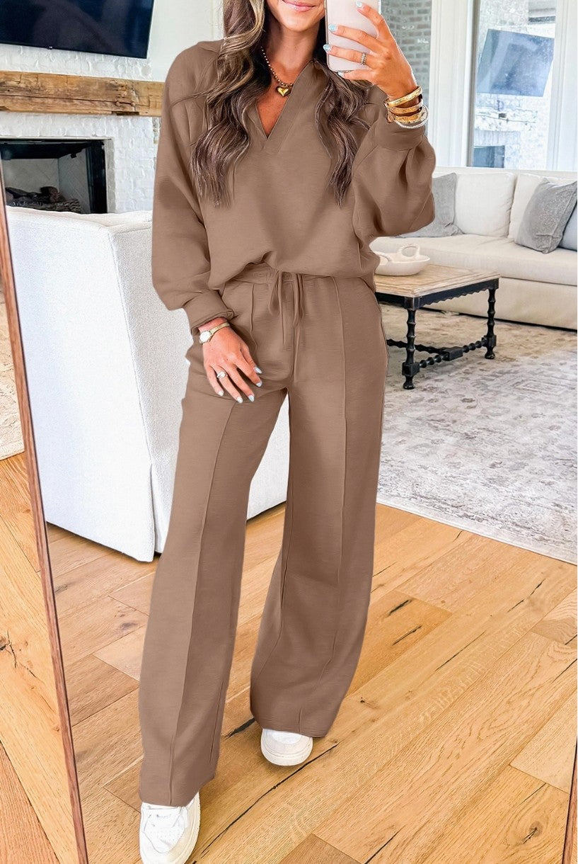 Long Sleeve V Neck Polo Set