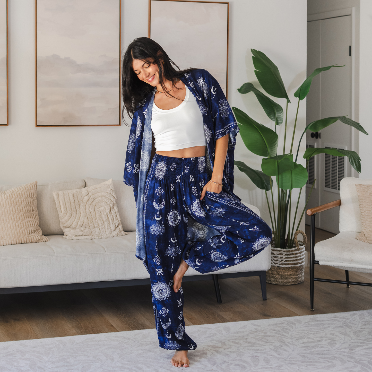 Nightfall Blue Lotus Moon Kimono