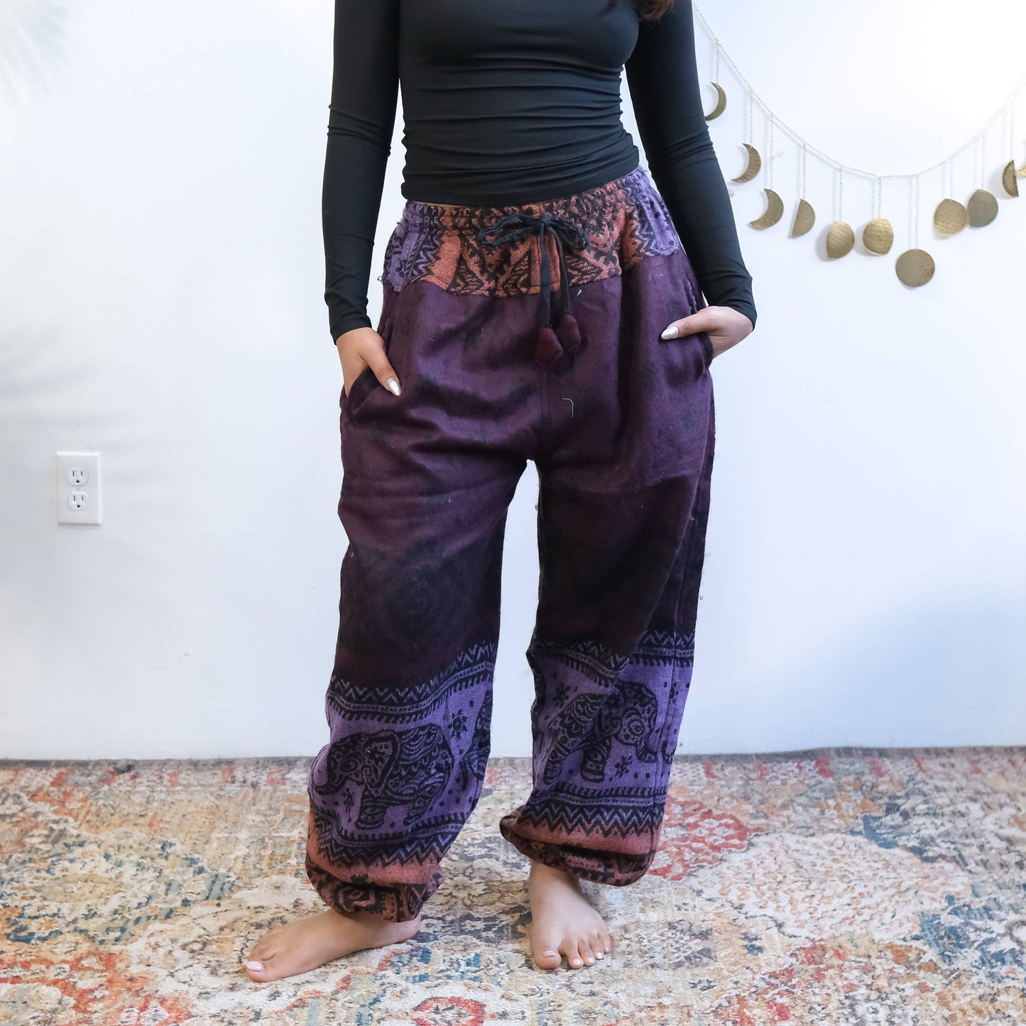 Elephant Print  Wool Blend Fall Winter Baggy Pants