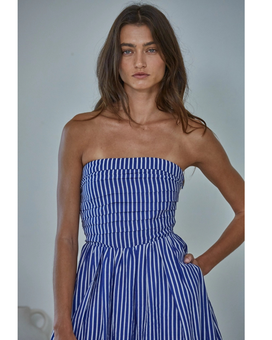 Stripped Strapless Flare Maxi Dress