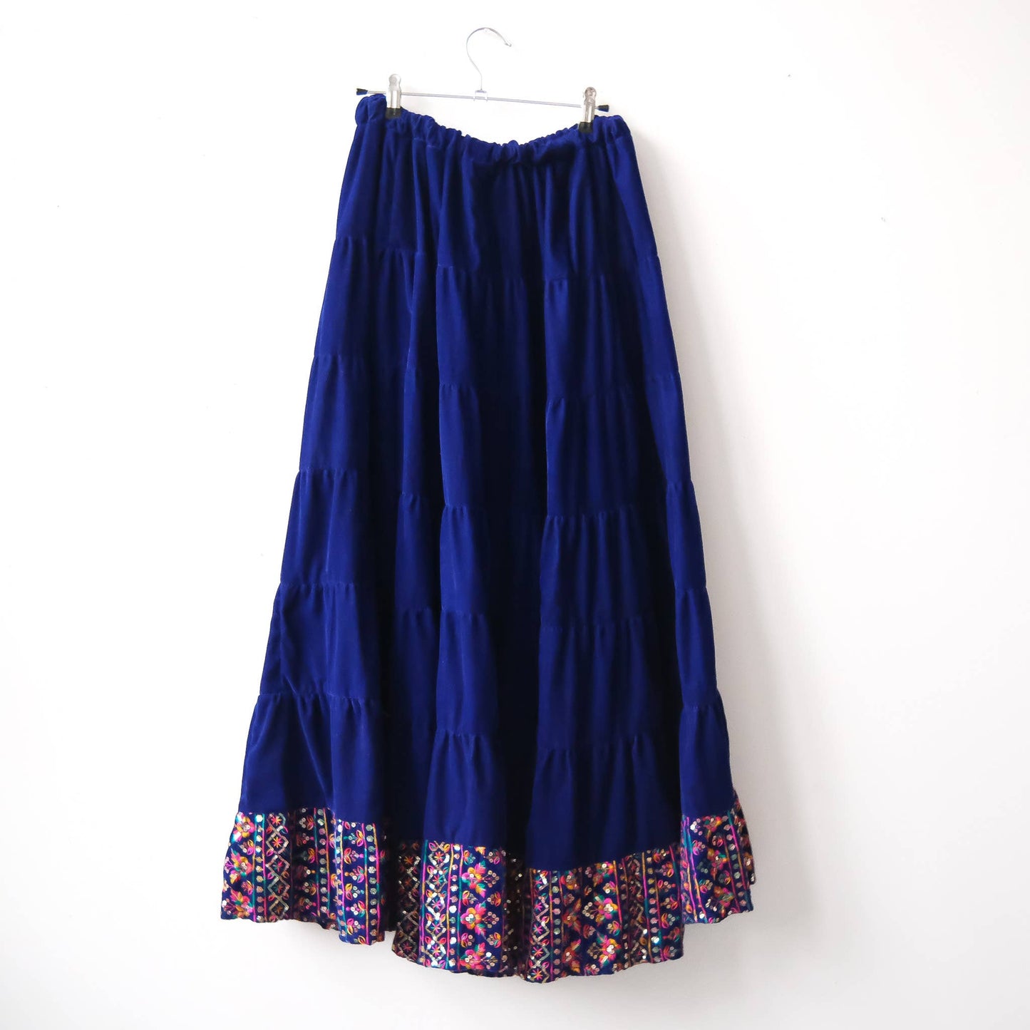 Flowy Boho Velvet Embroidery  Skirt