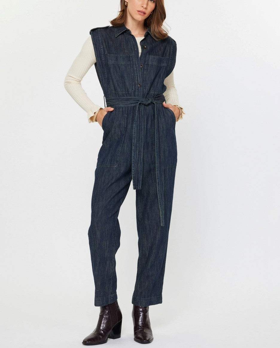 Dark Indigo Denim Sleeveless Jumpsuit