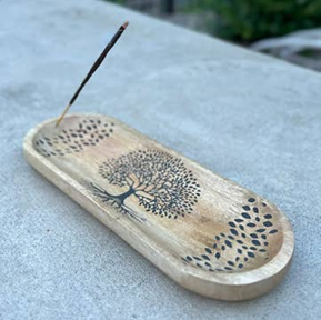 Wooden Boat-Shaped Incense Burner Holder Tree of Life