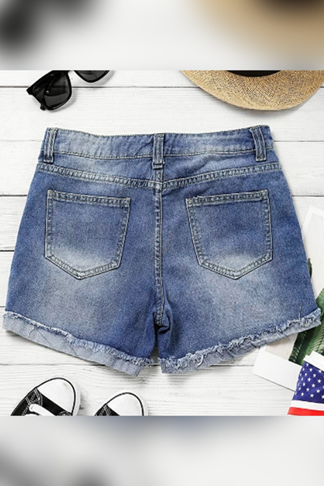 Us Flag Independence Day Patchwork Ripped Denim Shorts