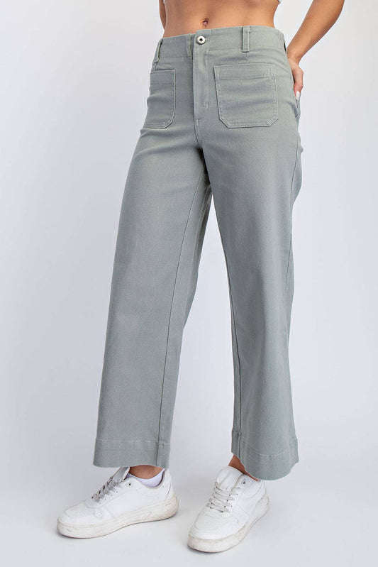 Heavy Cotton Twill Cropped Wide Pants