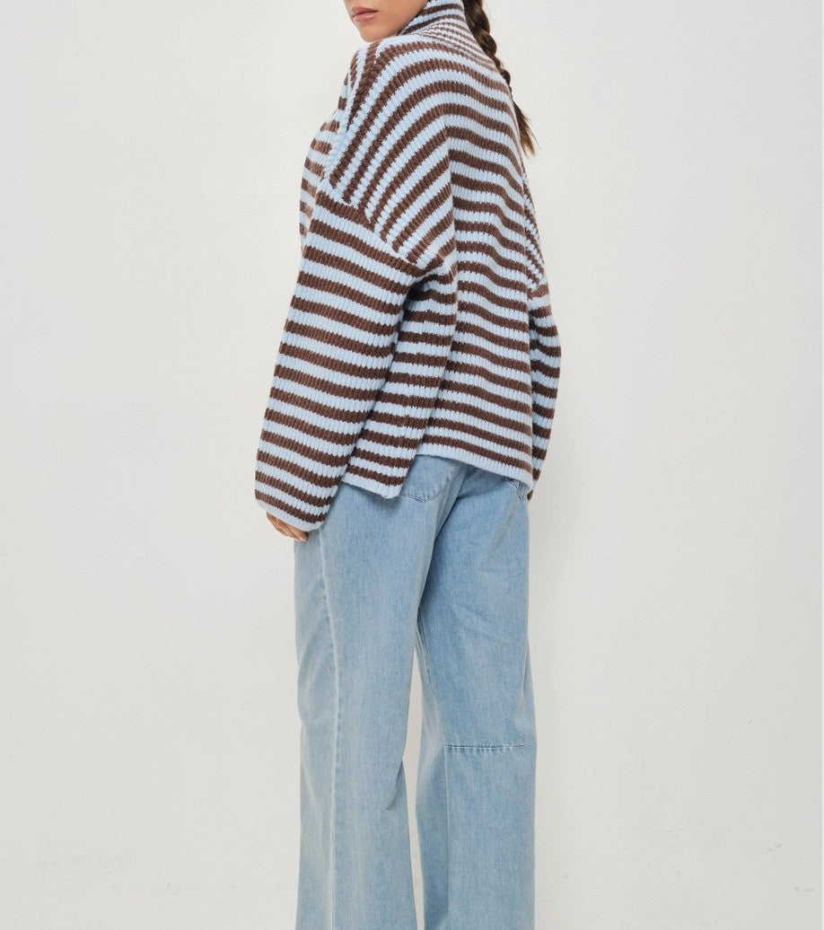 Zane Striped Mocked Neck Zip Up Jacket