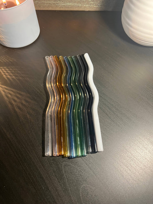 Wavy Reusable Glass Straws - Multiple Colors