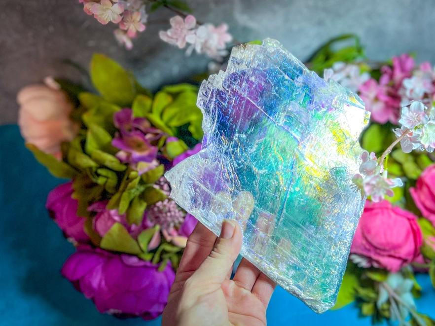 Raw Aura Selenite Crystal  (600-649 grams)