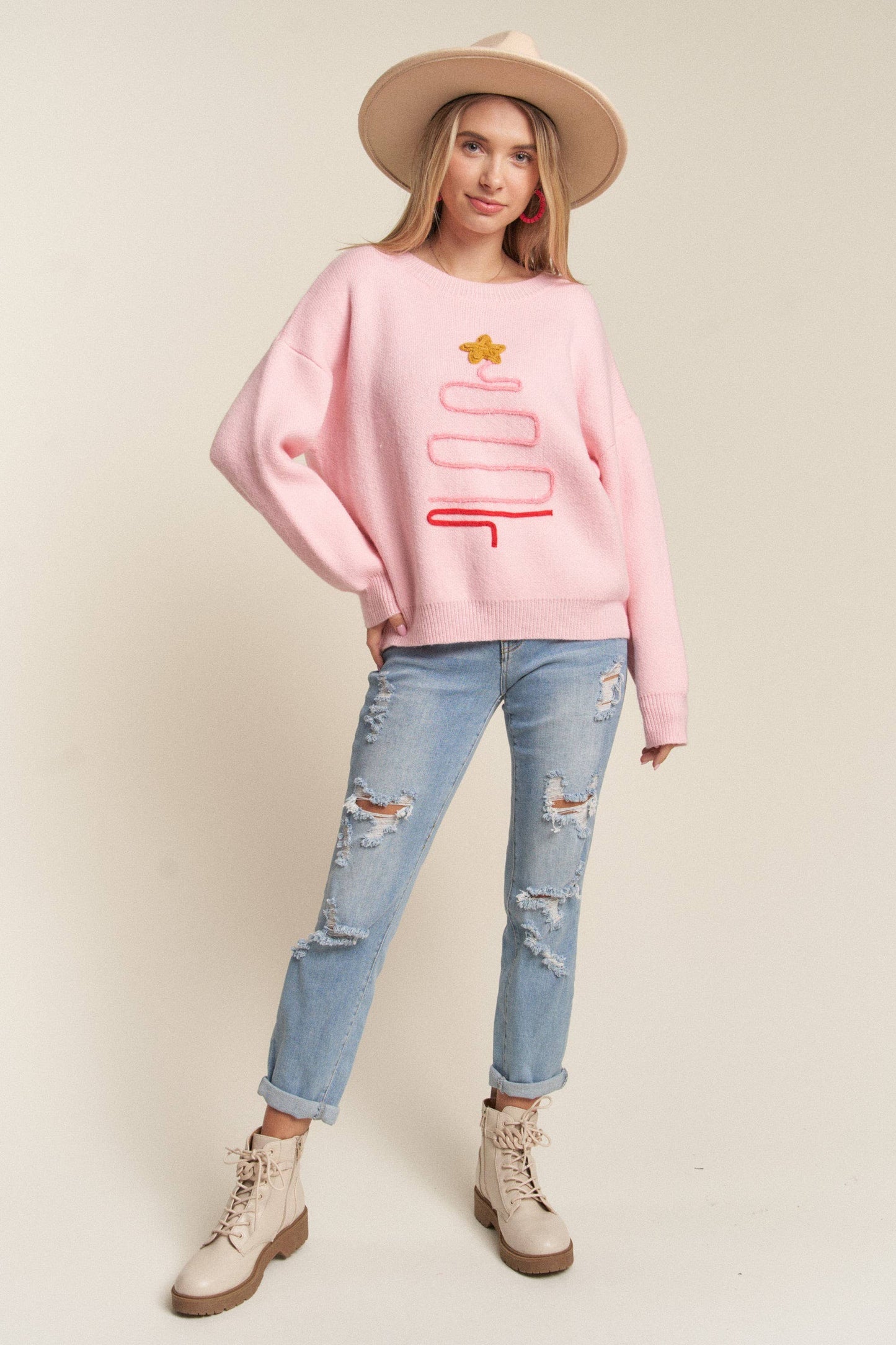 Christmas Tree Accent Sweater (Pink)