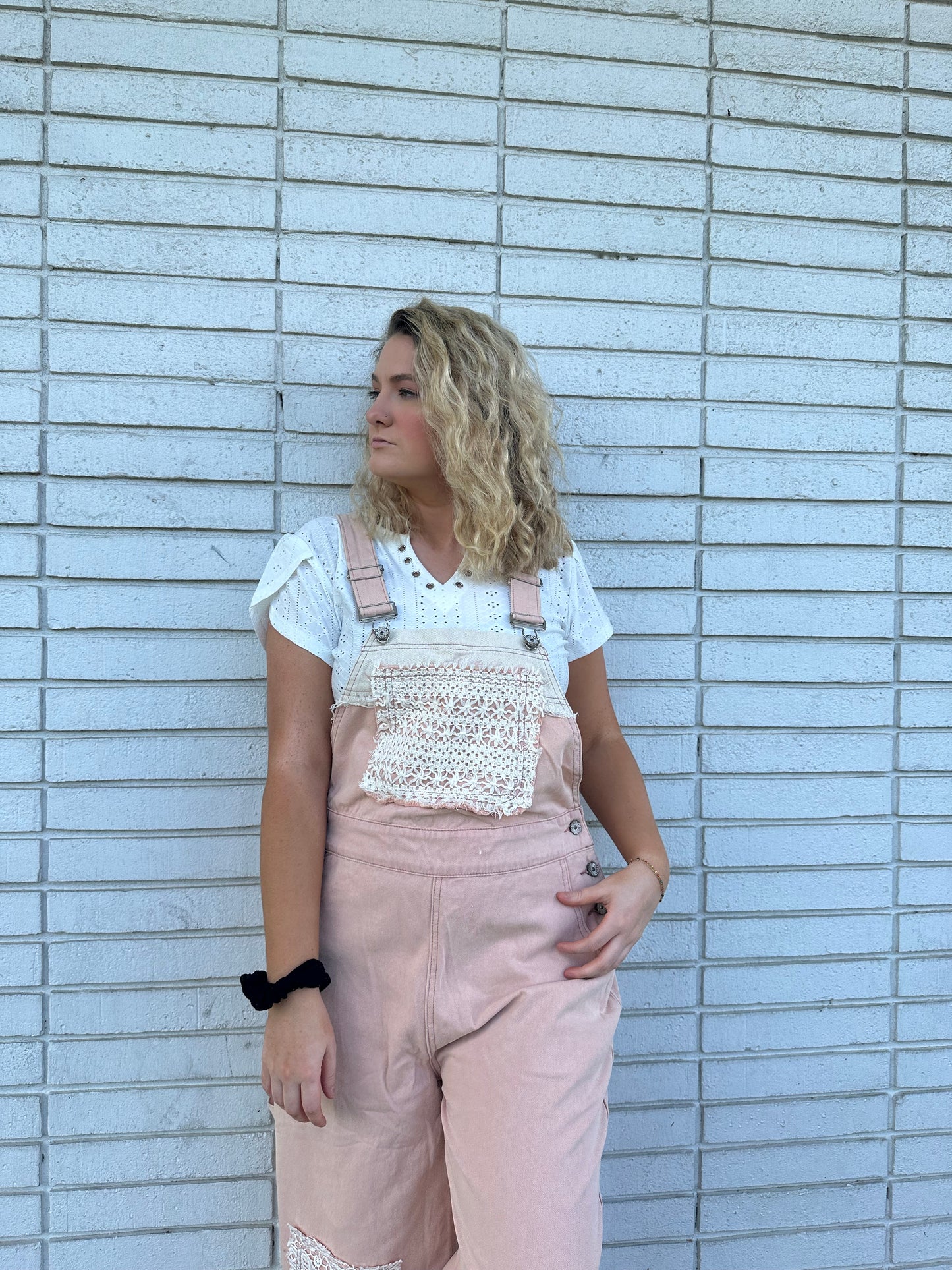 Crochet Patchwork Detail Casual Denim Overalls